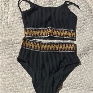 NWOT Size Small Black adult two Piece Swimsuit with Colorful Pattern
